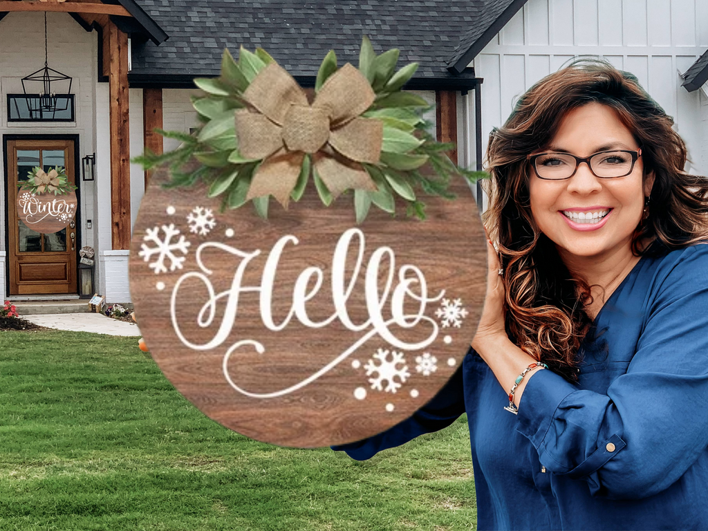 Hello Winter Double Door Sign Set • Rustic Winter Door Hangers • Snowflake Wooden Porch Signs • Seasonal Entryway Decor • Two-Piece Bundle