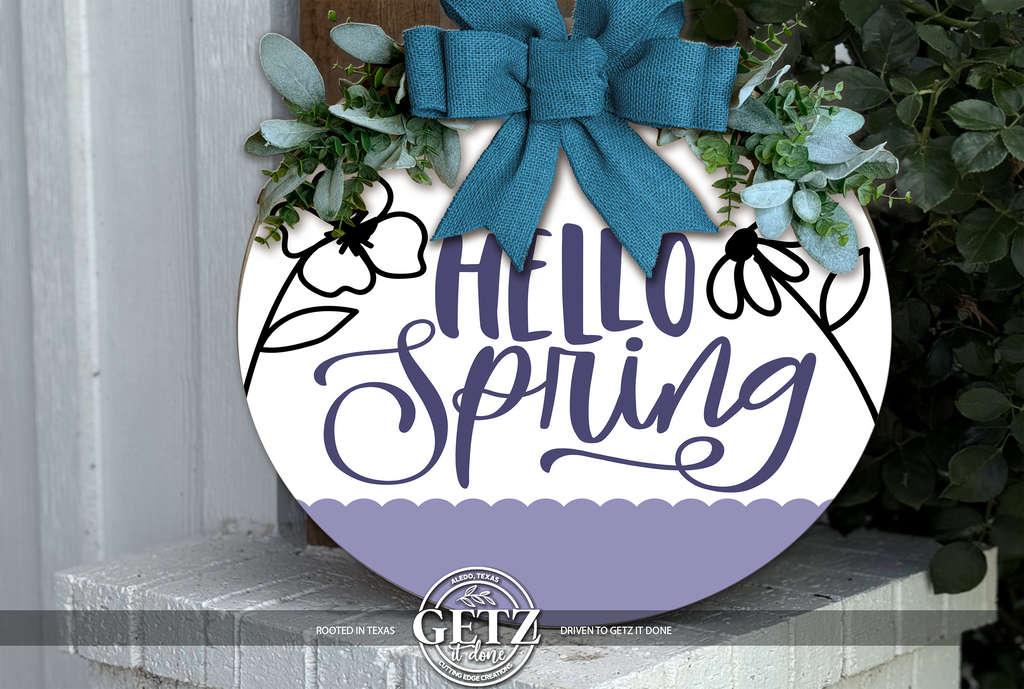 Hello Spring! 3D Layered Wood Round Floral Door Hanger