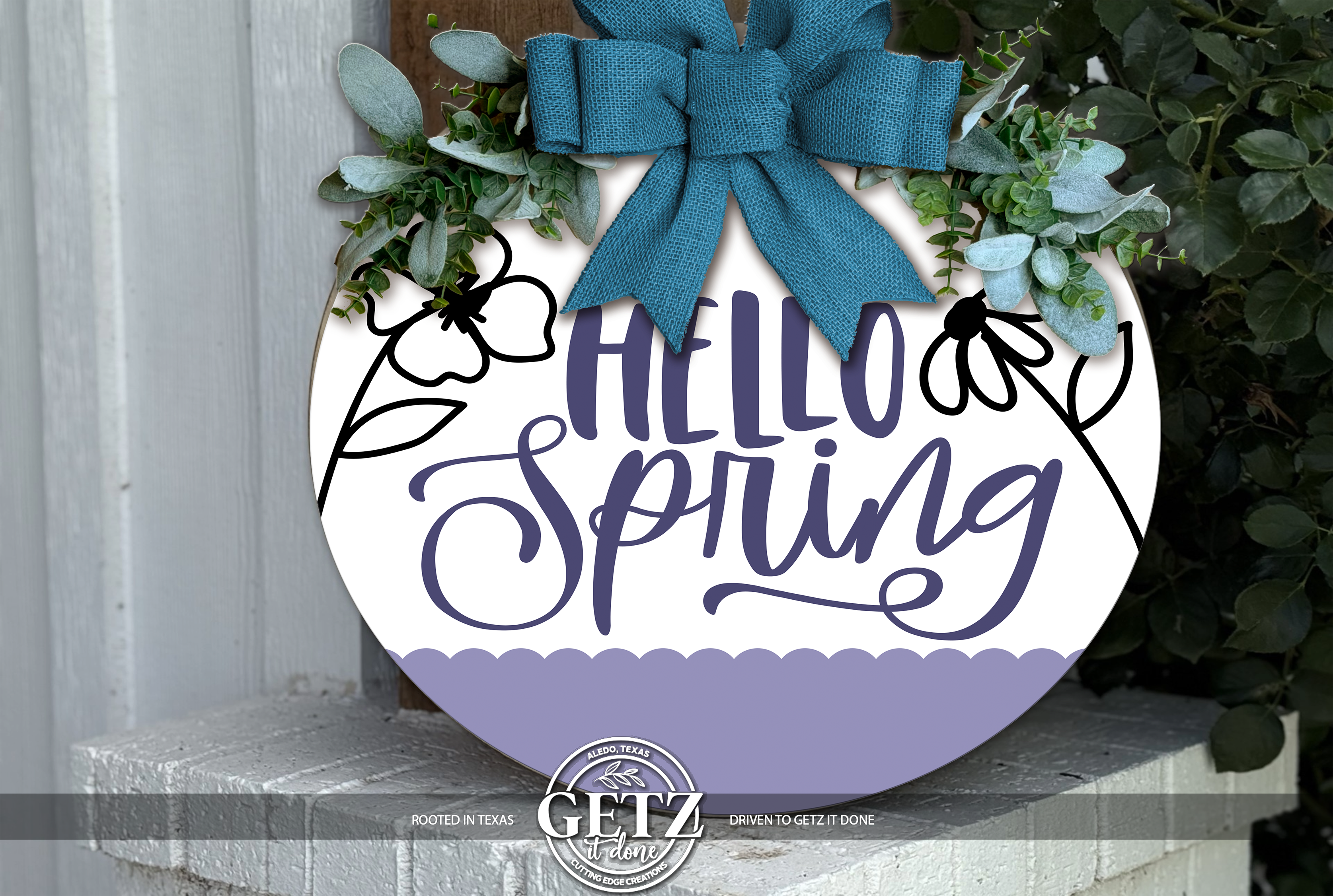 Hello Spring! 3D Layered Wood Round Floral Door Hanger