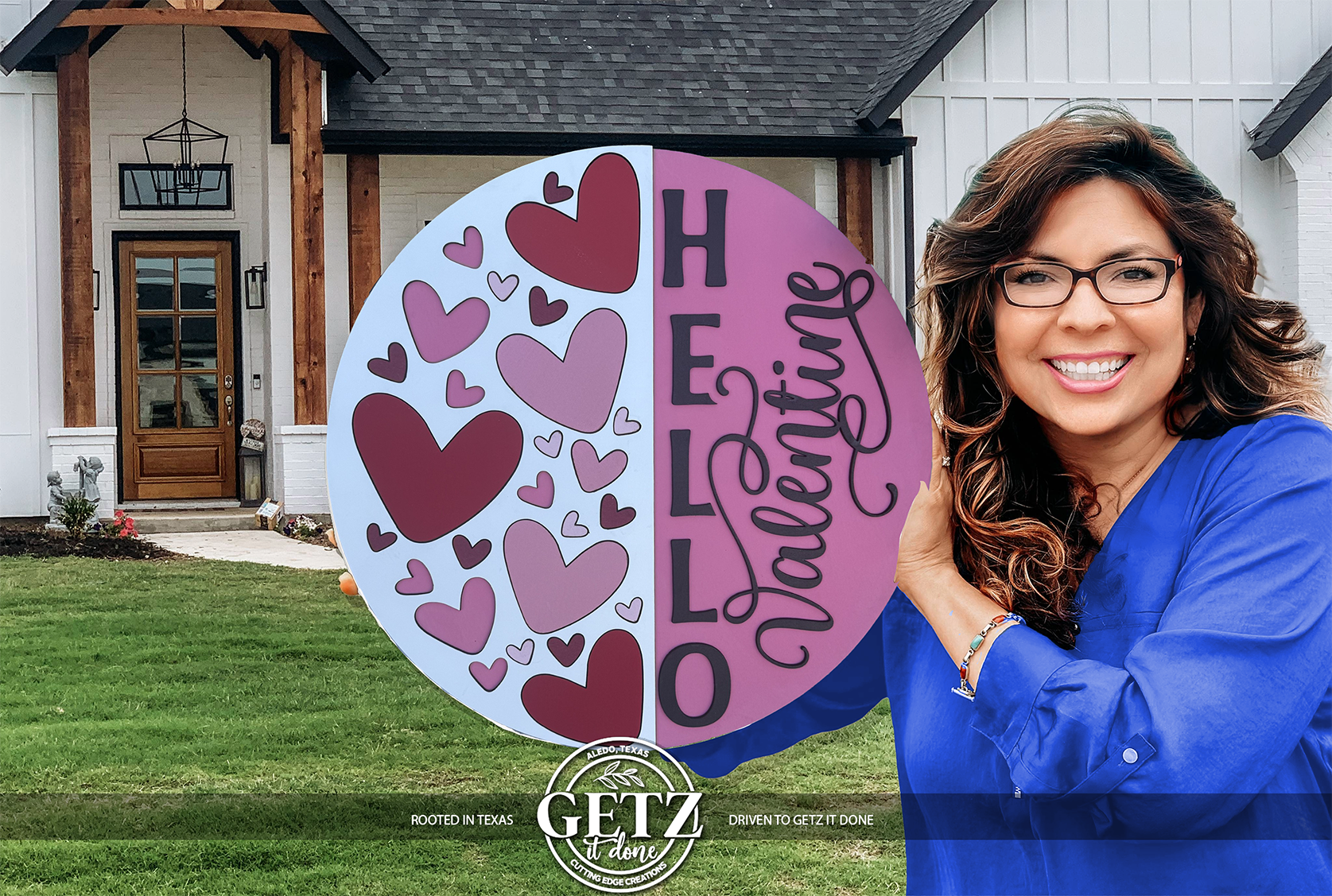 Décoration de porte « Bonne Saint-Valentin » • Panneau de porte d'entrée Saint-Valentin • Décoration cœur rose • Panneau de porche Saint-Valentin • Panneau rond en bois