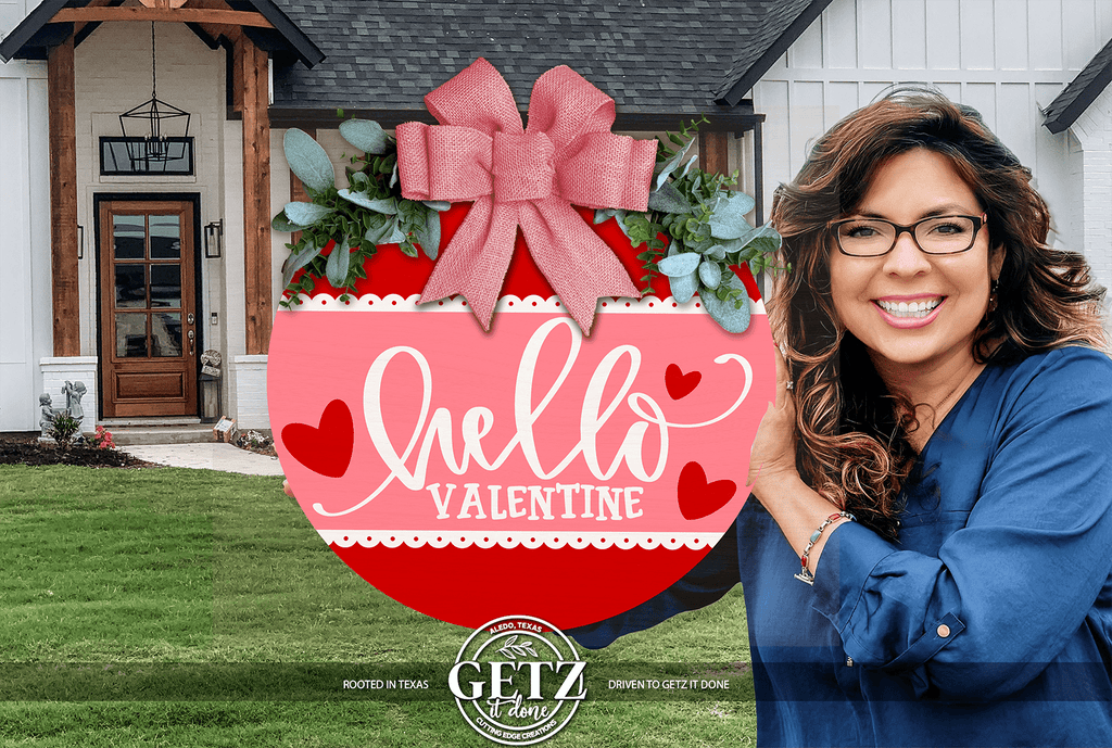 Hello Valentine Door Hanger | Valentine’s Day Front Door Sign | Pink or Red Valentine Decor | Heart Welcome Sign - 3D Layered Wood Door Sign by Getz It Done Studio