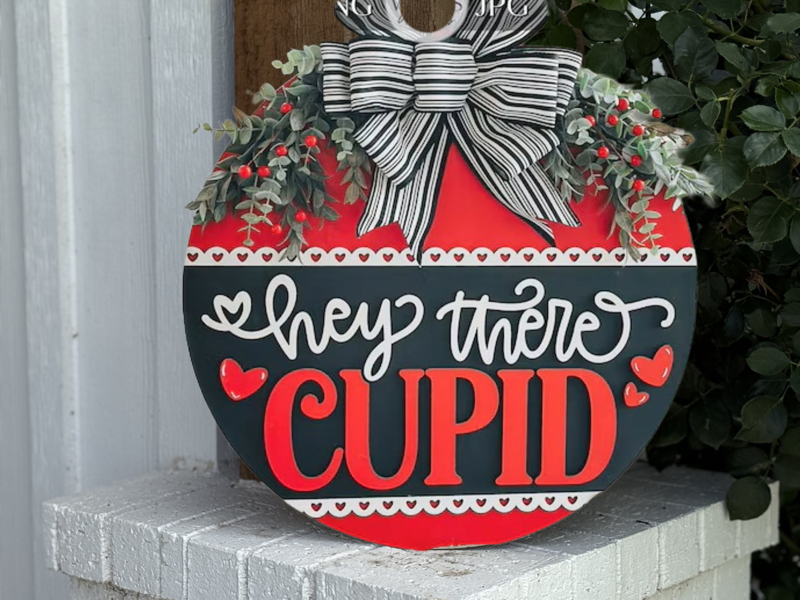 Hey There Cupid Door Hanger • Valentine Door Sign • Funny Valentine Decor • Red Black Valentine Sign • Front Door Love Decor