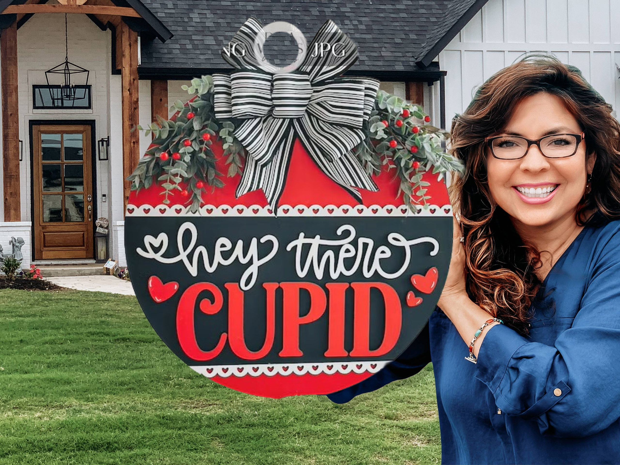 Hey There Cupid Door Hanger • Valentine Door Sign • Funny Valentine Decor • Red Black Valentine Sign • Front Door Love Decor