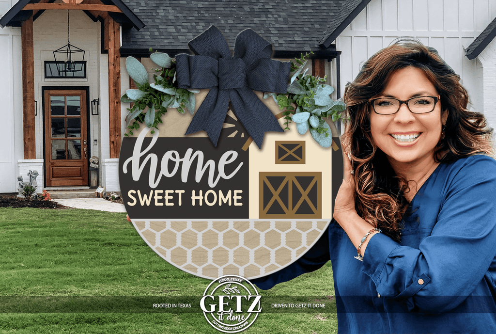 Home Sweet Home Sign | Farmhouse Door Hanger | Rustic Barn Front Porch Decor | Neutral Round Wood Sign - 3D Layered Wood Door Sign by Getz It Done Studio