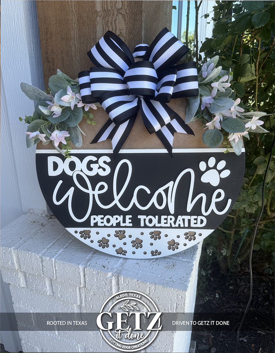 Panneau de porte « Chiens bienvenus, personnes tolérées », couronne de porte
