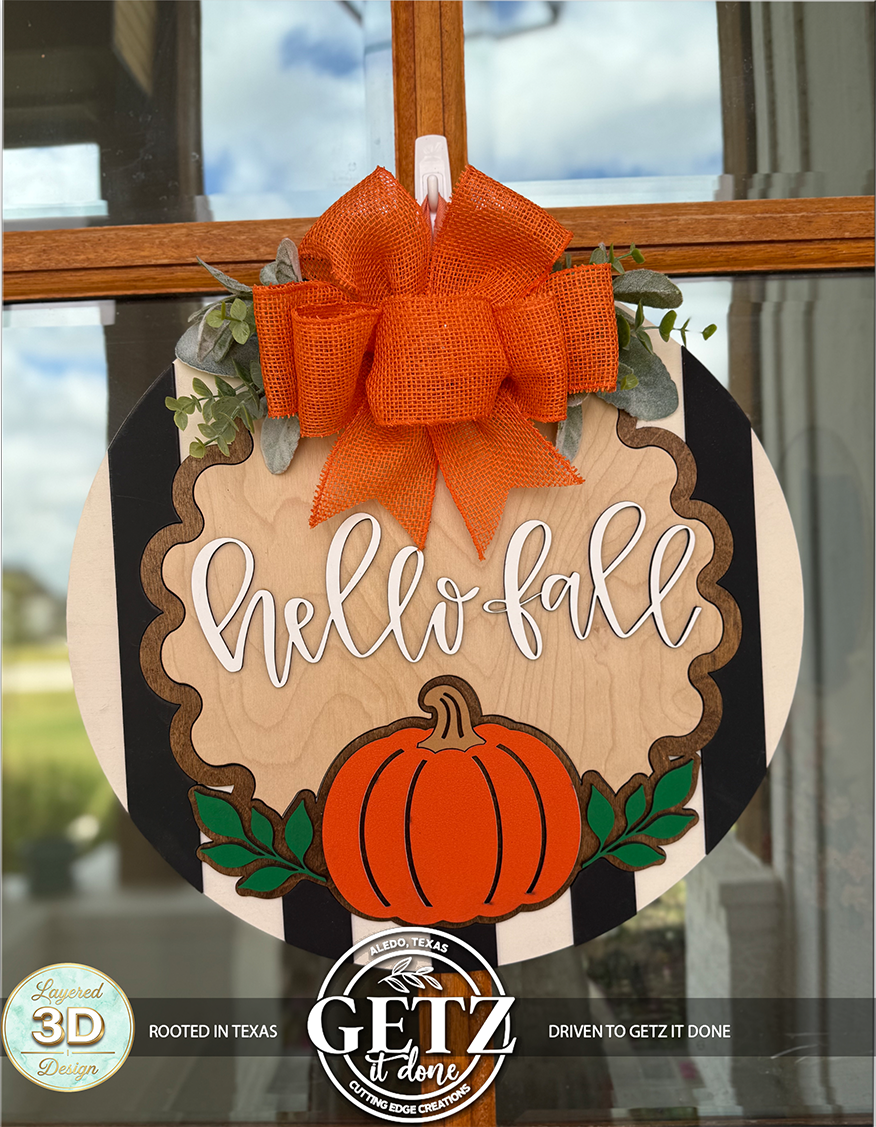 3D Layered Hello Fall Pumpkin Door Hanger | Wooden Autumn Wreath Decor
