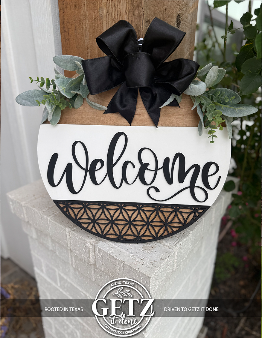 Letrero de bienvenida | Corona rústica para puerta principal | Decoración rústica redonda con lazo y follaje | Decoración para porche | Letrero de entrada hecho a mano