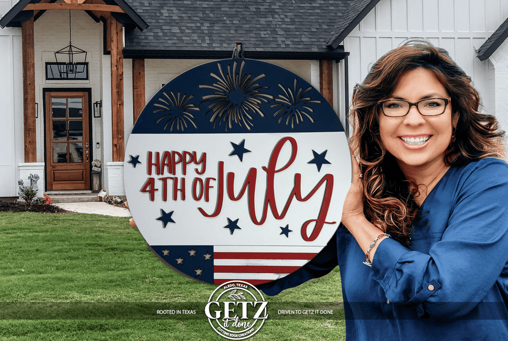 Happy Fourth 4th of July Independence Day Door Sign, Door Wreath - 3D Layered Wood Door Sign by Getz It Done Studio