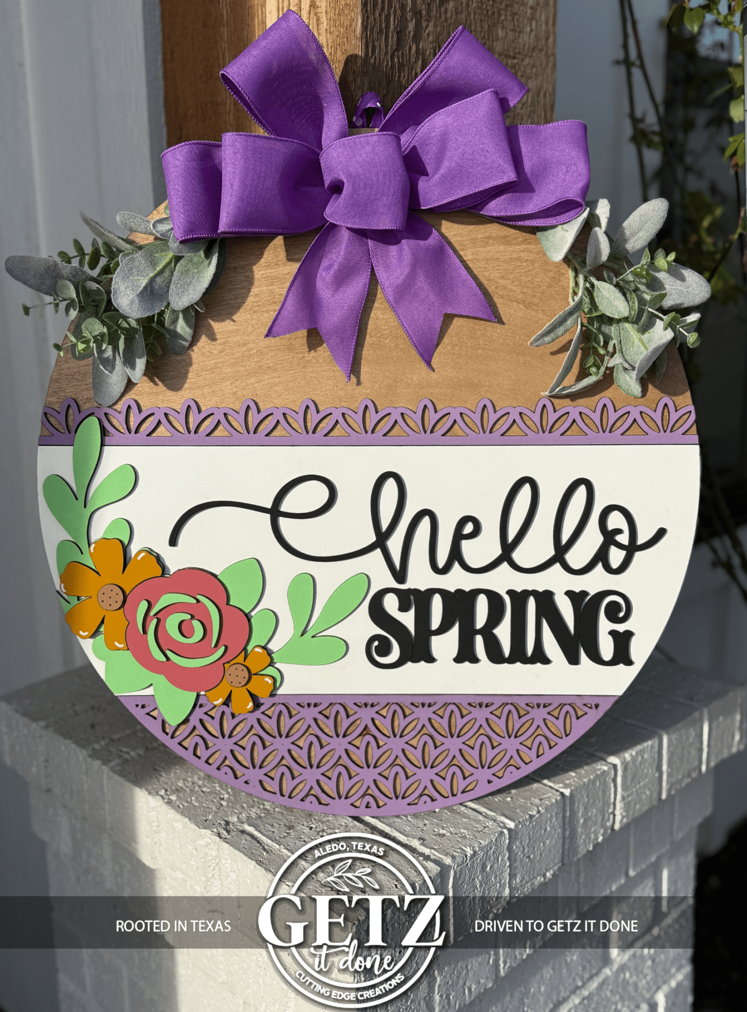 Hello Spring Door Sign, Door Wreath - 3D Layered Wood Door Sign by Getz It Done Studio