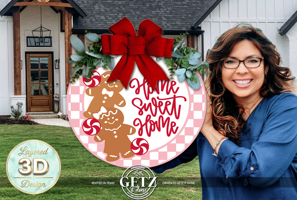 Home Sweet Home Gingerbread Door Hanger – 3D Layered Christmas & Winter Wood Sign