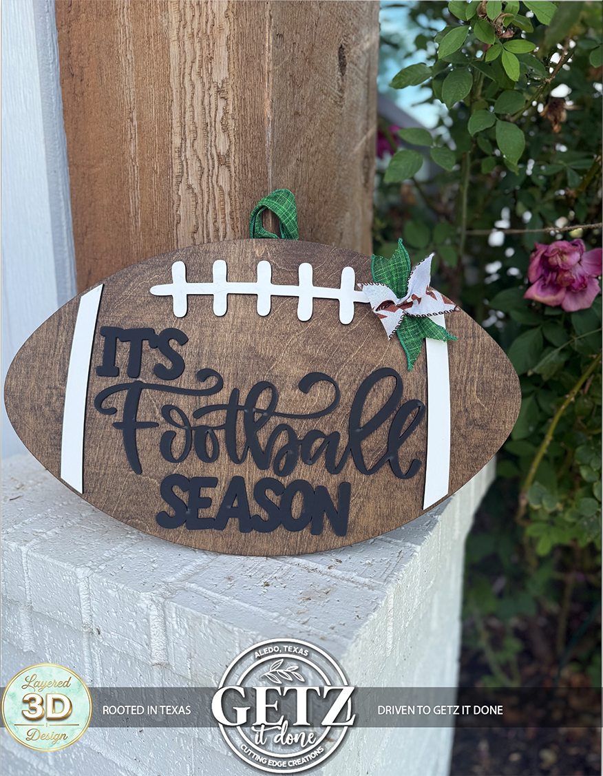 3D Layered Wood Football Door Hanger - Customizable Team Colors Football Season Door Sign