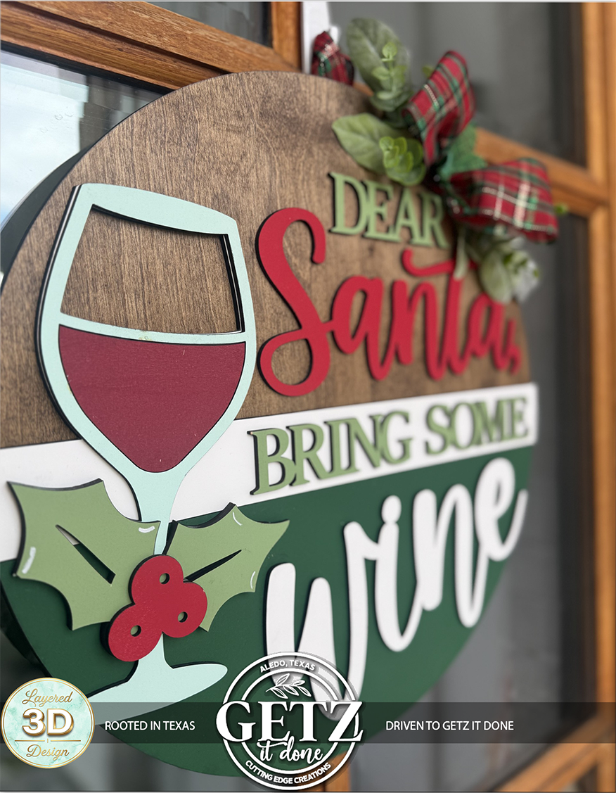 Dear Santa Bring Some Wine 3D Layered Wood Door Hanger – Funny Christmas & Holiday Decor