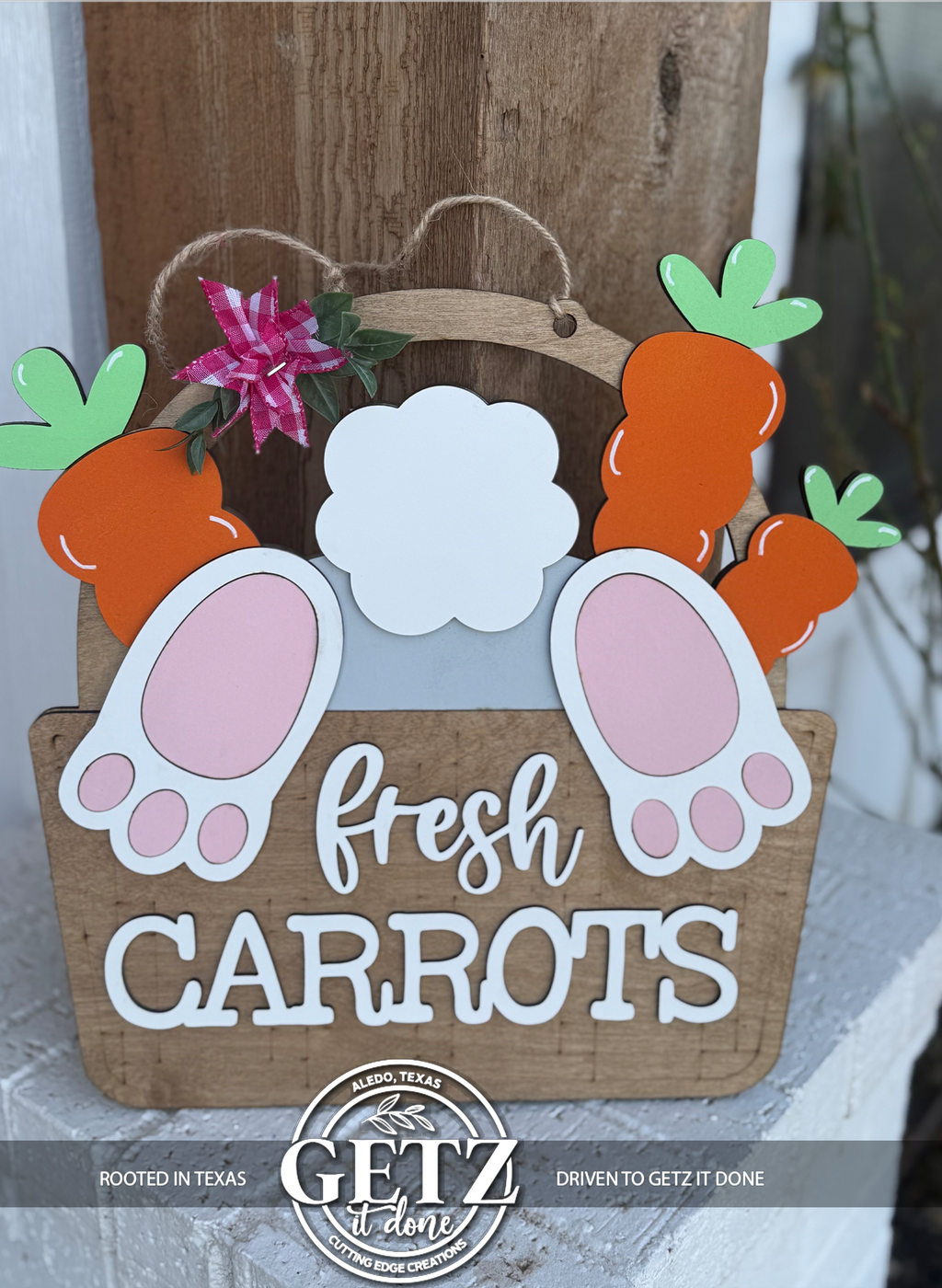 Easter Bunny Door Hanger, Fresh Carrots Sign, Spring Bunny Decor, Layered Wood Door Sign, Easter Porch Decor