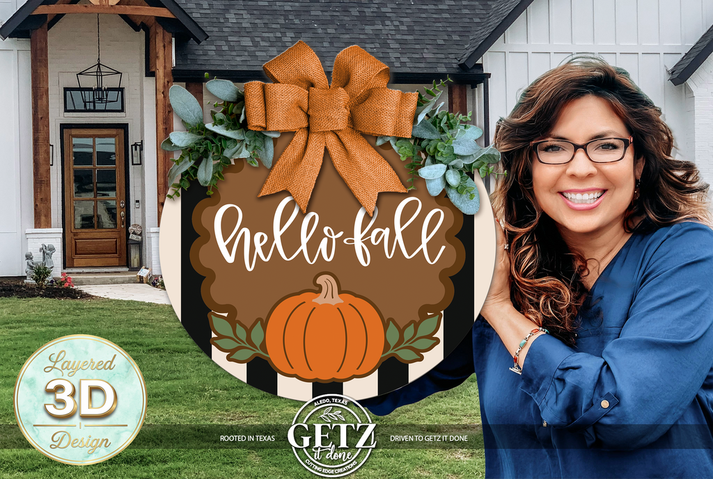 3D Layered Hello Fall Pumpkin Door Hanger | Wooden Autumn Wreath Decor