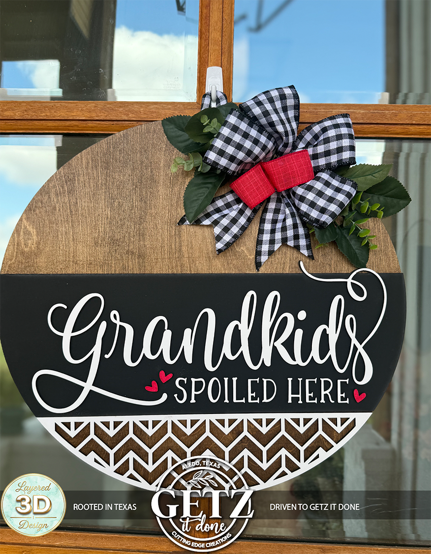 Grandkids Spoiled Here 3D Layered Wood Door Hanger – Grandparents Gift Sign