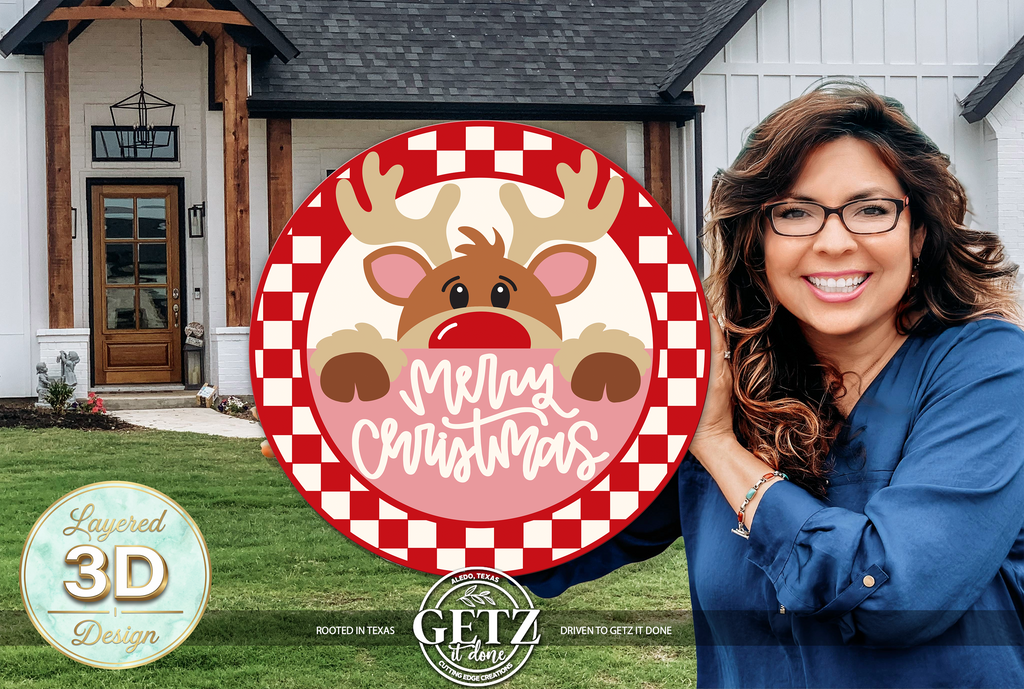 3D Layered Reindeer Merry Christmas Door Hanger | Wooden Holiday Wreath Decor