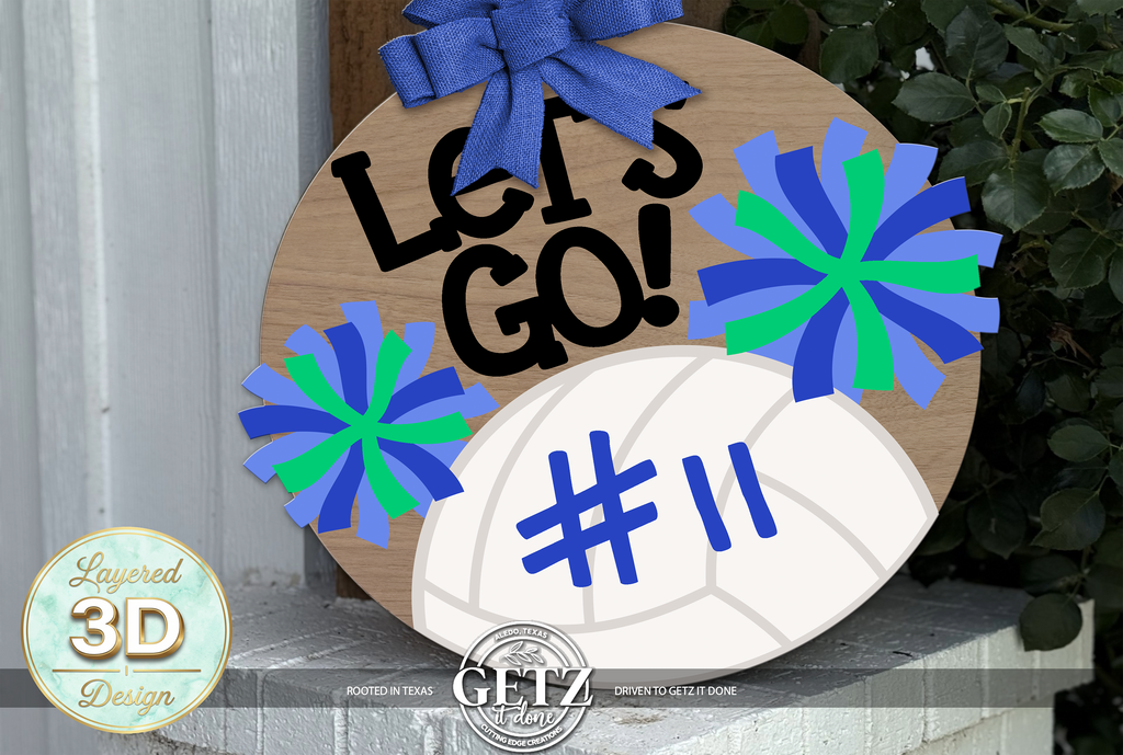 3D Volleyball Let's Go Door Hanger Custom Team Player Number Sign