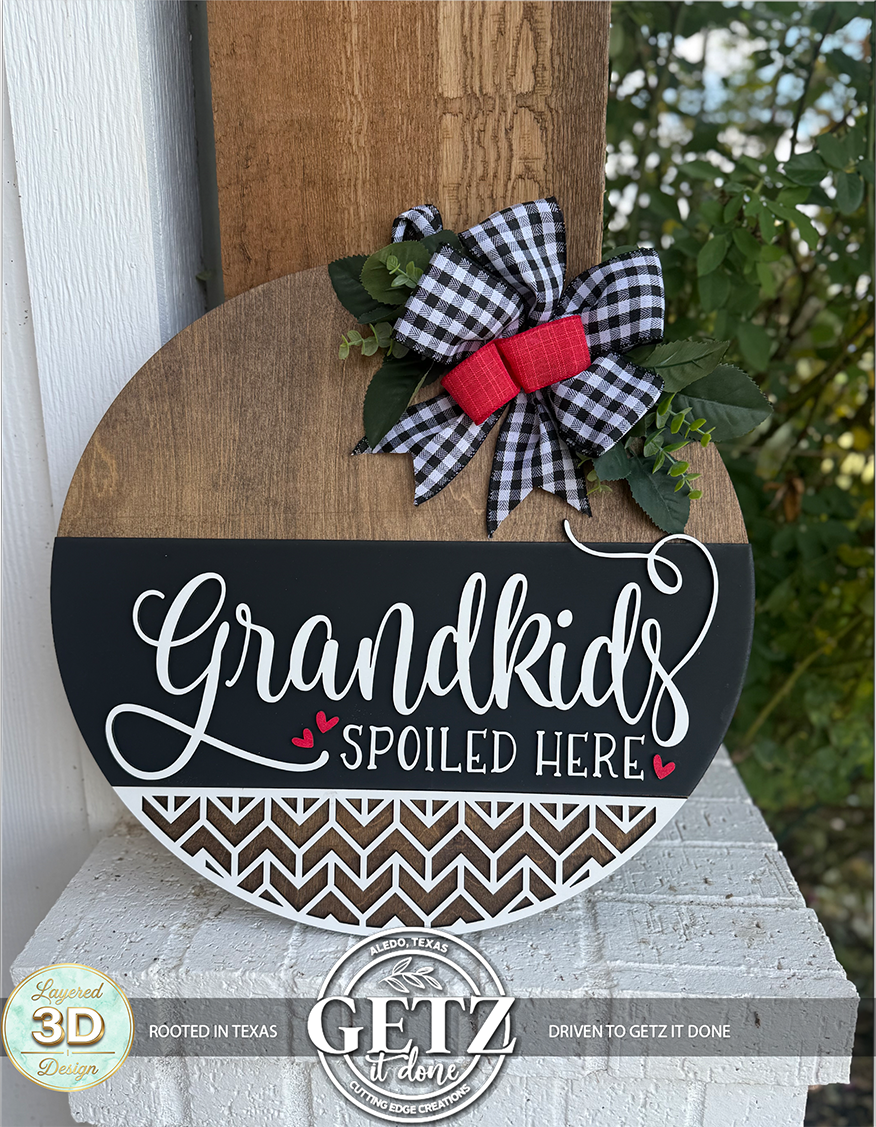 Grandkids Spoiled Here 3D Layered Wood Door Hanger – Grandparents Gift Sign