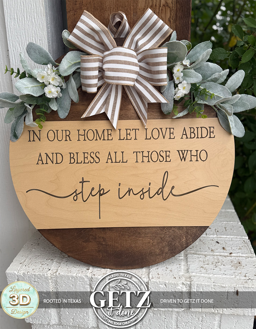 In Our Home Let Love Abide 3D Layered Wood Door Sign | Farmhouse Welcome Sign