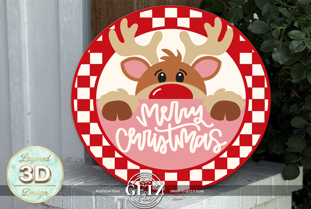 3D Layered Reindeer Merry Christmas Door Hanger | Wooden Holiday Wreath Decor