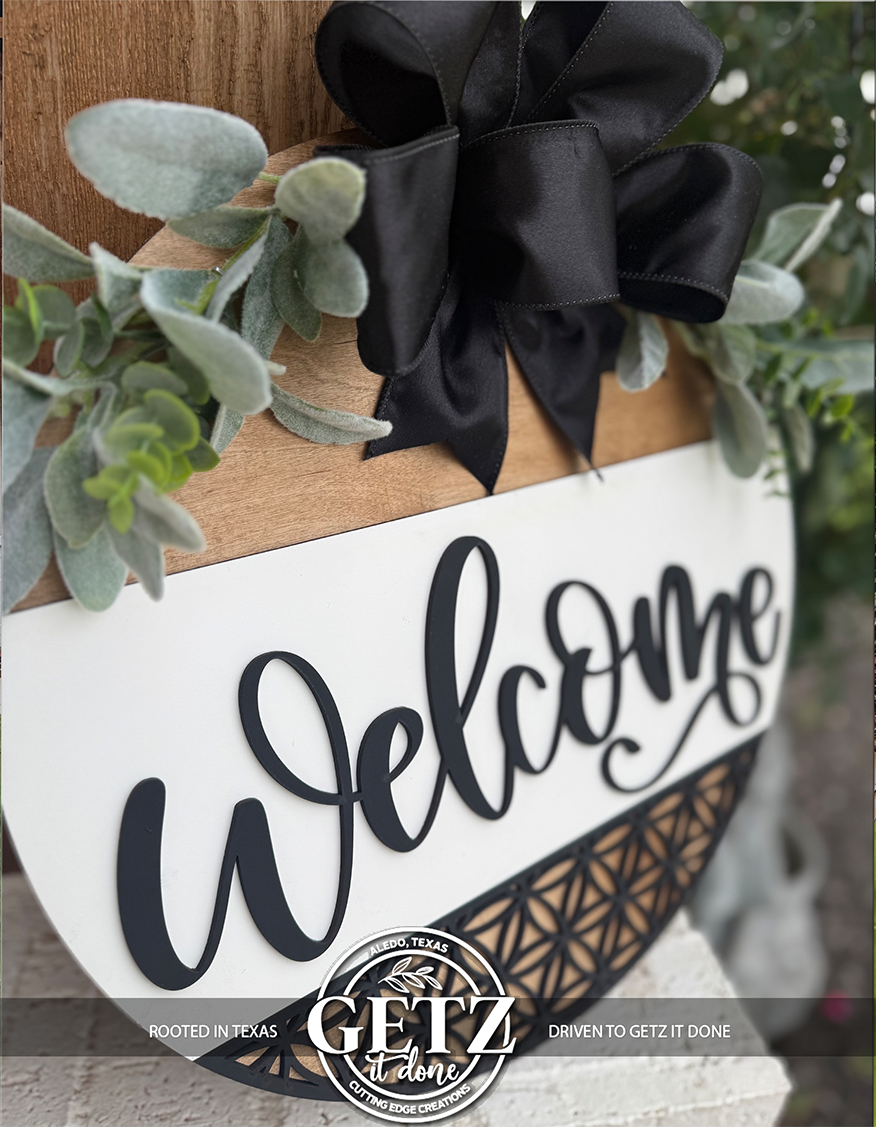 Letrero de bienvenida | Corona rústica para puerta principal | Decoración rústica redonda con lazo y follaje | Decoración para porche | Letrero de entrada hecho a mano