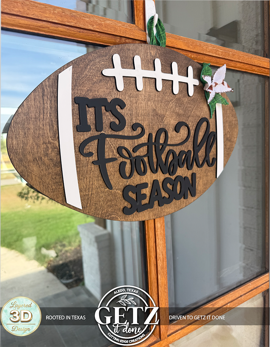 3D Layered Wood Football Door Hanger - Customizable Team Colors Football Season Door Sign