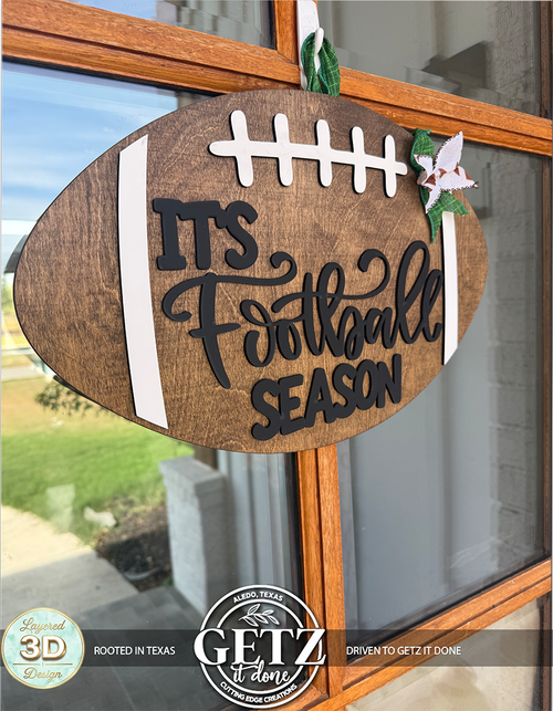 3D Layered Wood Football Door Hanger - Customizable Team Colors Football Season Door Sign