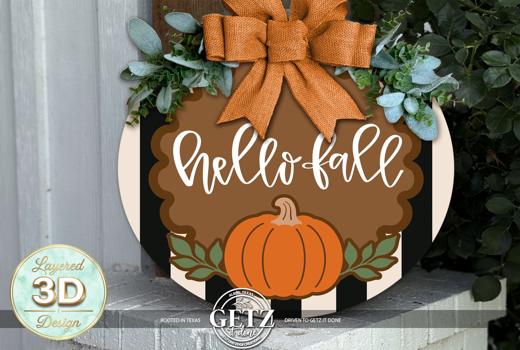 3D Layered Hello Fall Pumpkin Door Hanger | Wooden Autumn Wreath Decor