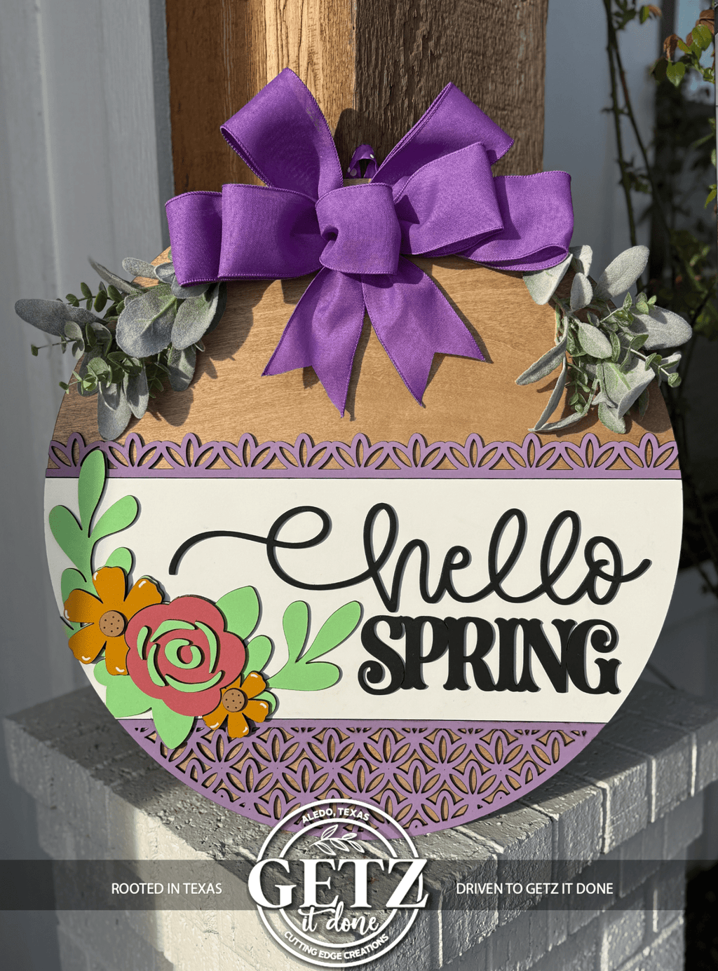 Hello Spring Door Sign, Door Wreath - 3D Layered Wood Door Sign by Getz It Done Studio