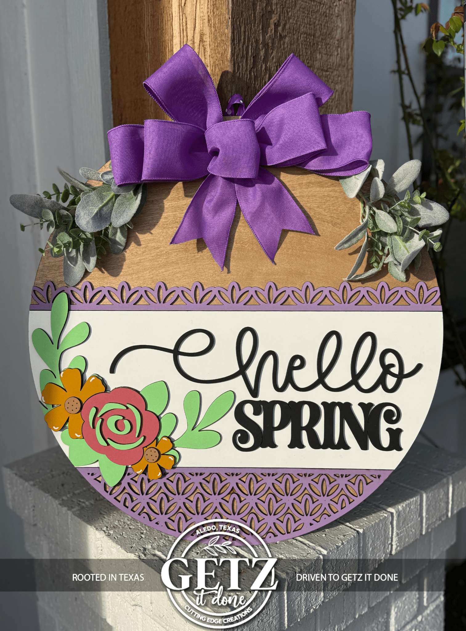 Hello Spring Door Sign, Door Wreath - 3D Layered Wood Door Sign by Getz It Done Studio