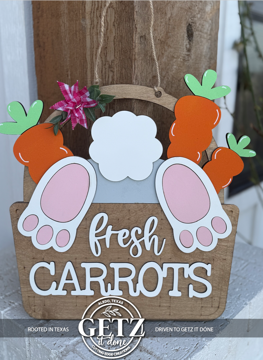 Easter Bunny Door Hanger, Fresh Carrots Sign, Spring Bunny Decor, Layered Wood Door Sign, Easter Porch Decor
