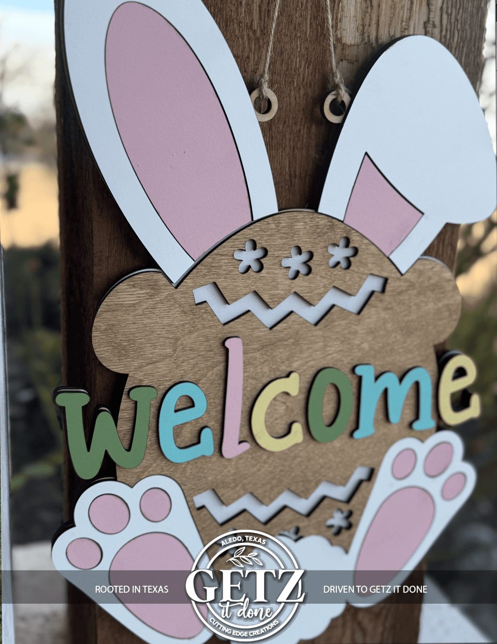 Easter Bunny Welcome Door Hanger, Spring Bunny Decor, Layered Wood Easter Sign, Farmhouse Front Porch Decor - 3D Layered Wood Door Sign by Getz It Done Studio
