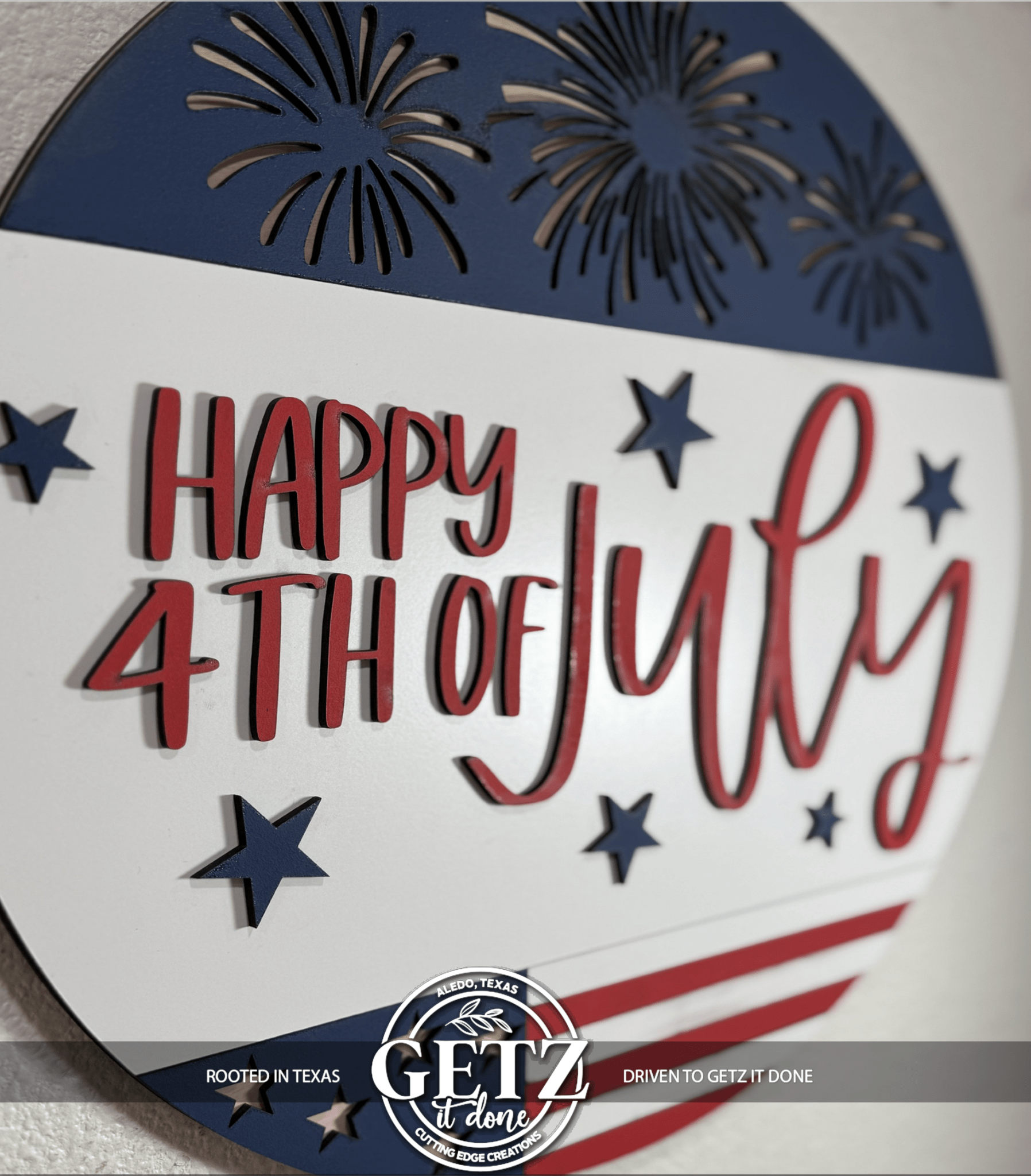 Happy Fourth 4th of July Independence Day Door Sign, Door Wreath - 3D Layered Wood Door Sign by Getz It Done Studio