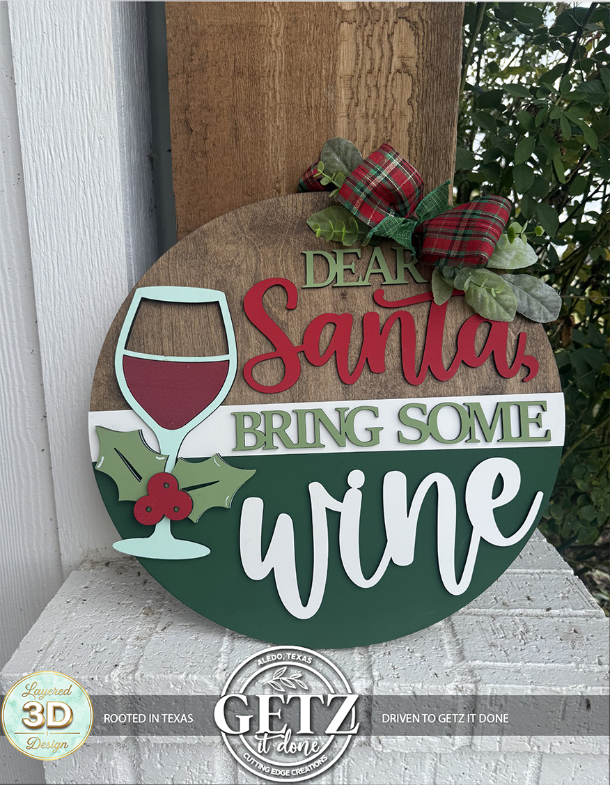 Dear Santa Bring Some Wine 3D Layered Wood Door Hanger – Funny Christmas & Holiday Decor
