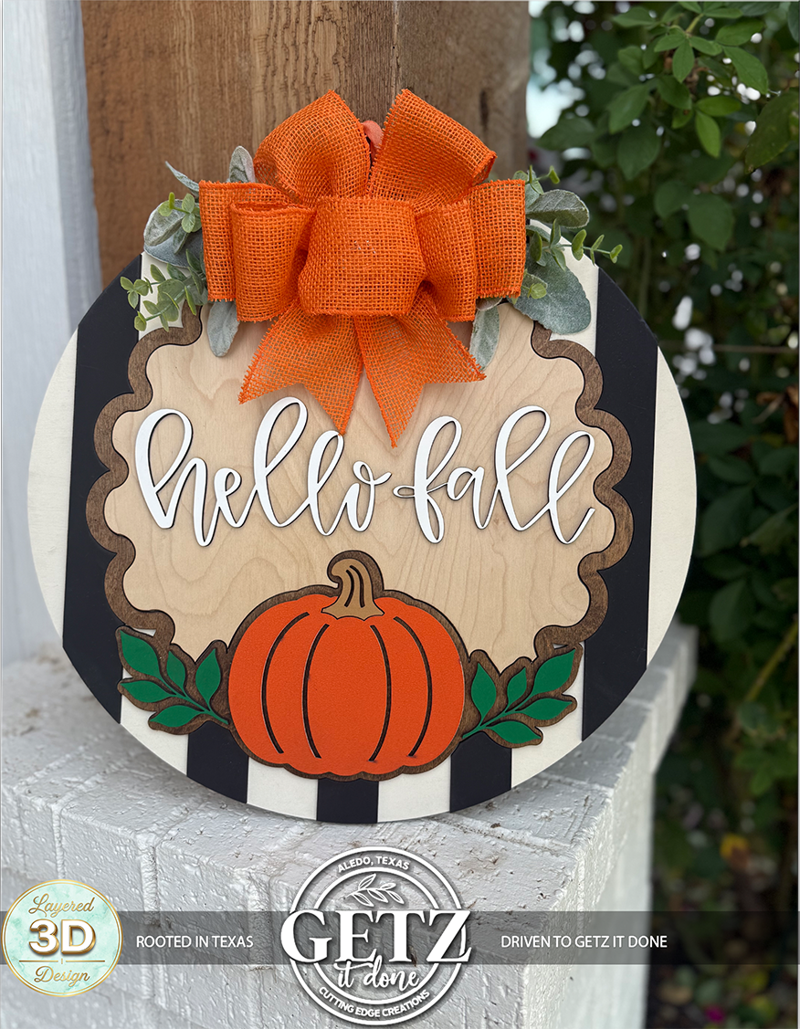 3D Layered Hello Fall Pumpkin Door Hanger | Wooden Autumn Wreath Decor