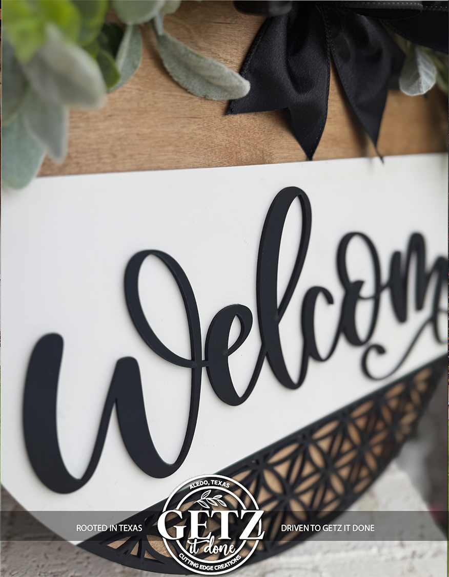 Letrero de bienvenida | Corona rústica para puerta principal | Decoración rústica redonda con lazo y follaje | Decoración para porche | Letrero de entrada hecho a mano