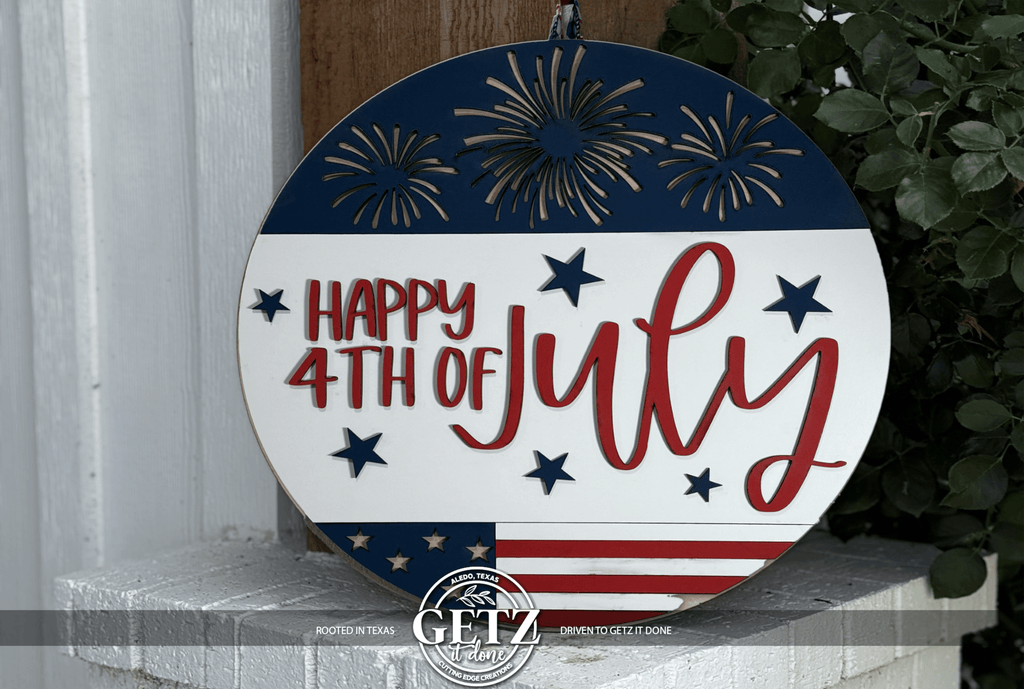 Happy Fourth 4th of July Independence Day Door Sign, Door Wreath - 3D Layered Wood Door Sign by Getz It Done Studio