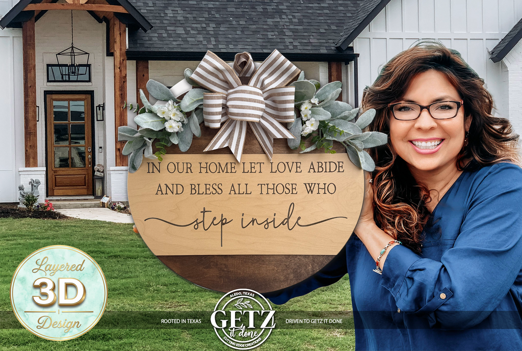 In Our Home Let Love Abide 3D Layered Wood Door Sign | Farmhouse Welcome Sign