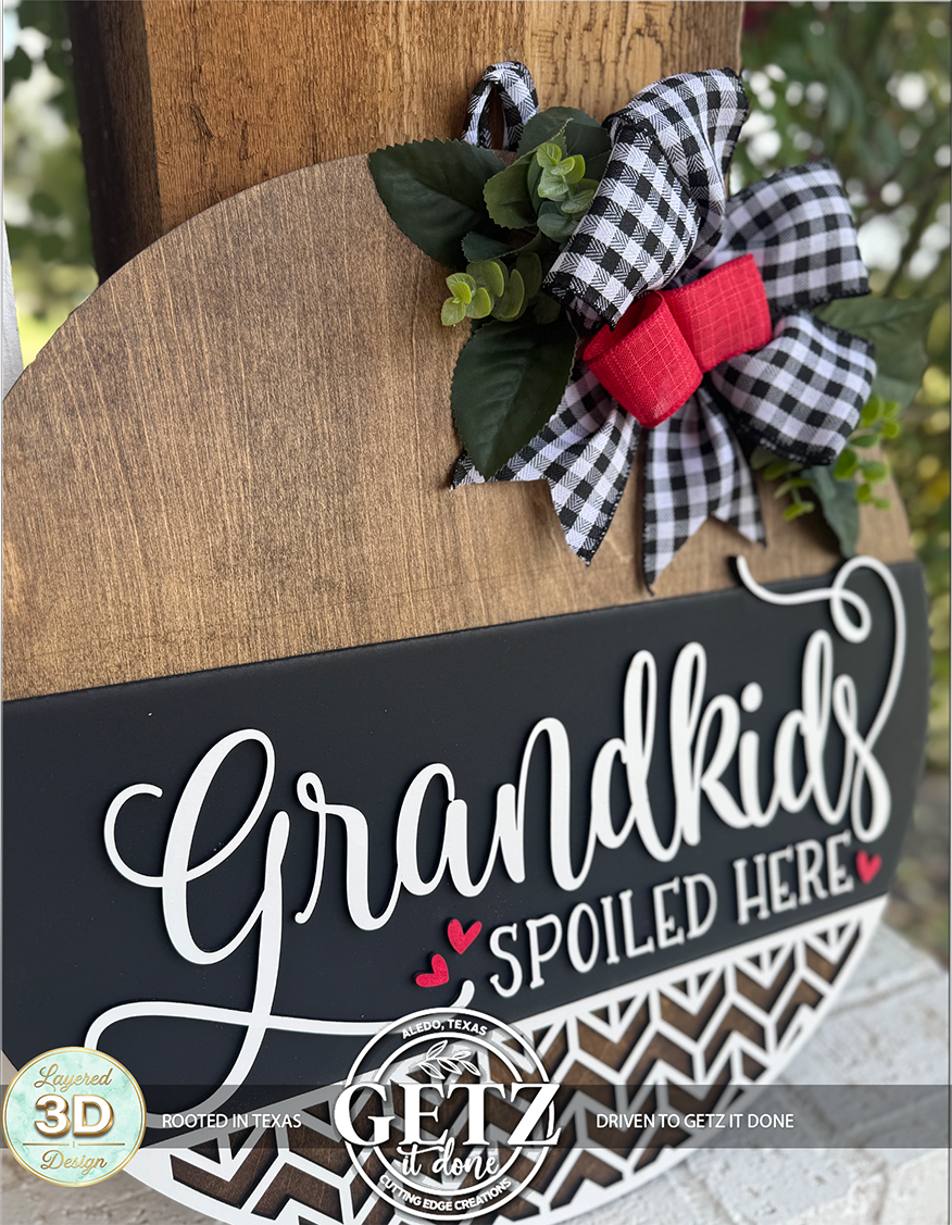 Grandkids Spoiled Here 3D Layered Wood Door Hanger – Grandparents Gift Sign