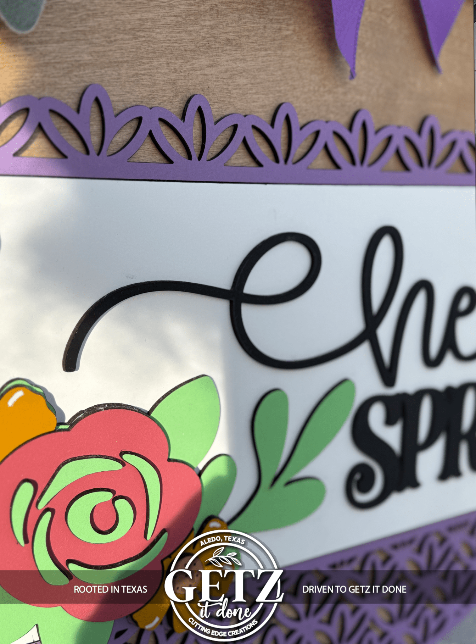Hello Spring Door Sign, Door Wreath - 3D Layered Wood Door Sign by Getz It Done Studio