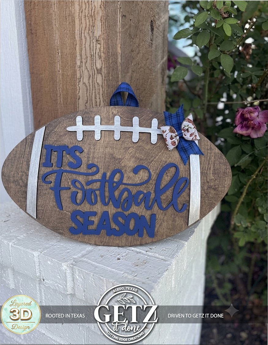 3D Layered Wood Football Door Hanger - Customizable Team Colors Football Season Door Sign