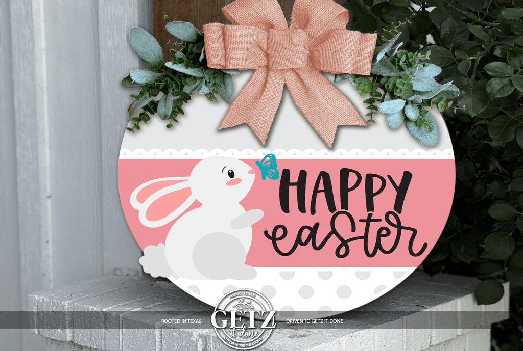 Happy Easter Bunny & Butterfly Door Sign – Spring Farmhouse Layered Wood Decor - 3D Layered Wood Door Sign by Getz It Done Studio