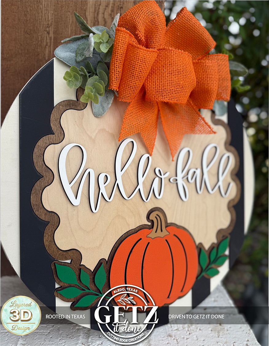3D Layered Hello Fall Pumpkin Door Hanger | Wooden Autumn Wreath Decor