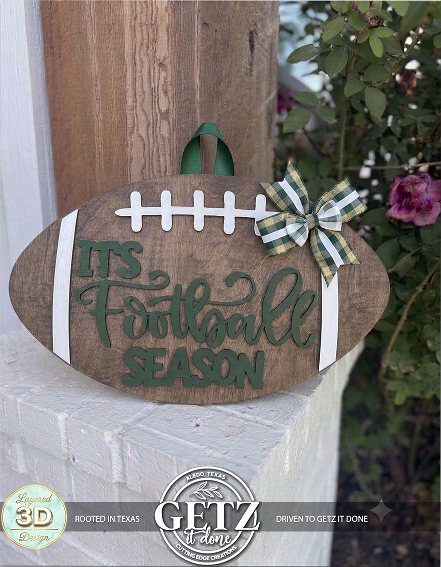 3D Layered Wood Football Door Hanger - Customizable Team Colors Football Season Door Sign