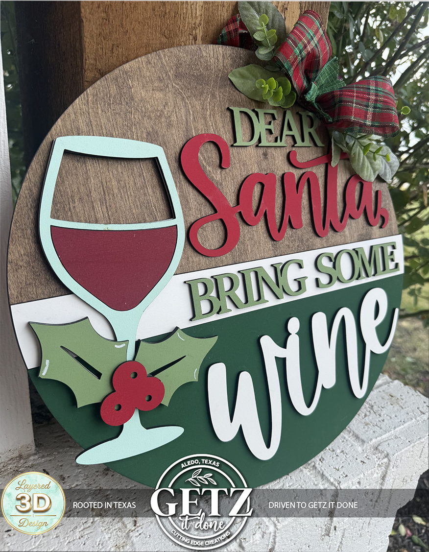 Dear Santa Bring Some Wine 3D Layered Wood Door Hanger – Funny Christmas & Holiday Decor