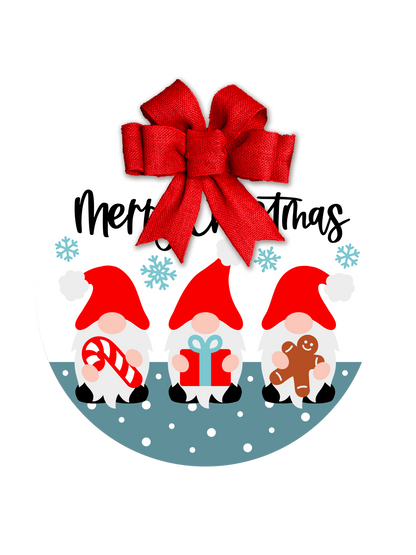 Christmas Gnome Door Hanger | Three Gnomes Christmas Sign | Cute Holiday Front Door Decor | Candy Cane Gift Gingerbread Gnome Sign