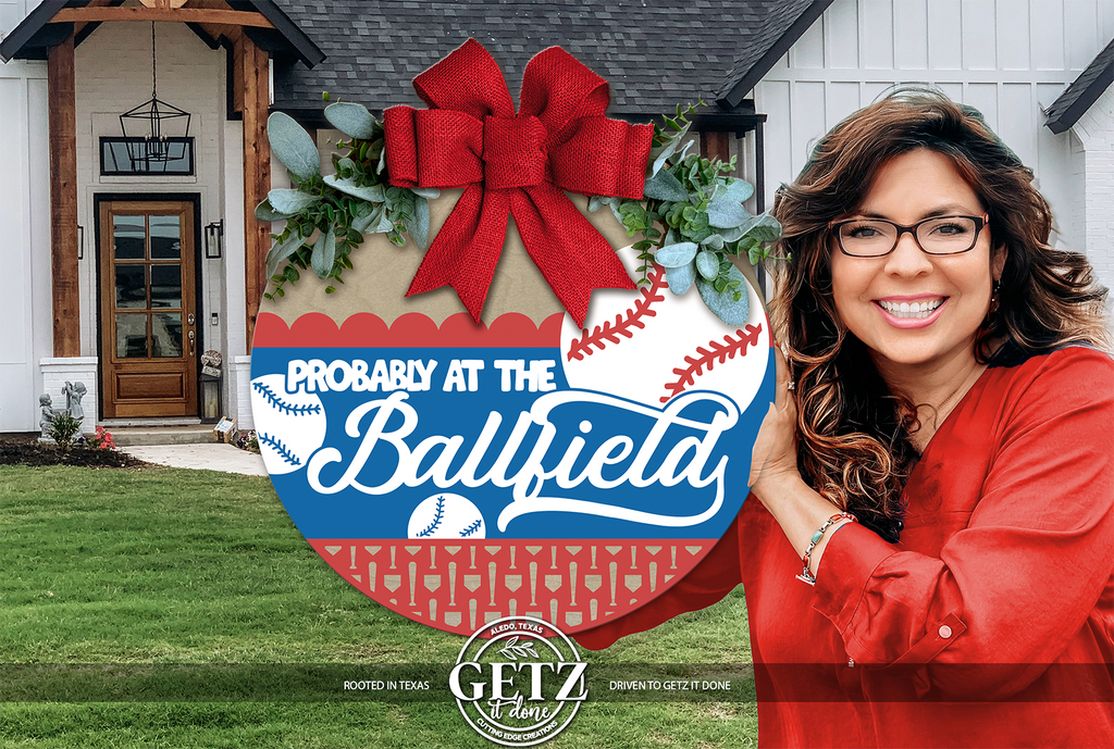 Probably At The Ballfield Door Hanger | Baseball Front Door Sign | Sports Porch Decor