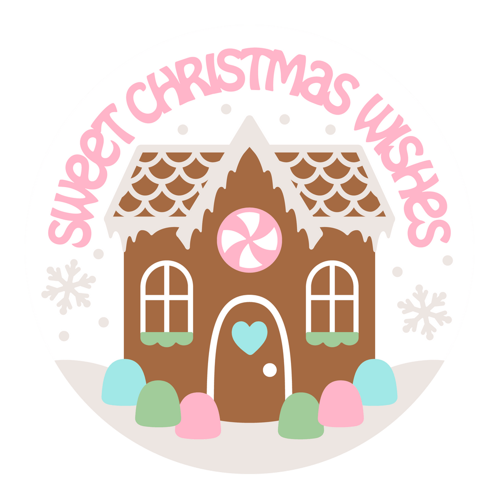 Sweet Christmas Wishes Sign | Gingerbread House Door Hanger | Cute Pastel Holiday Porch Decor | Christmas Front Door Round Sign - 3D Layered Wood Door Sign by Getz It Done Studio