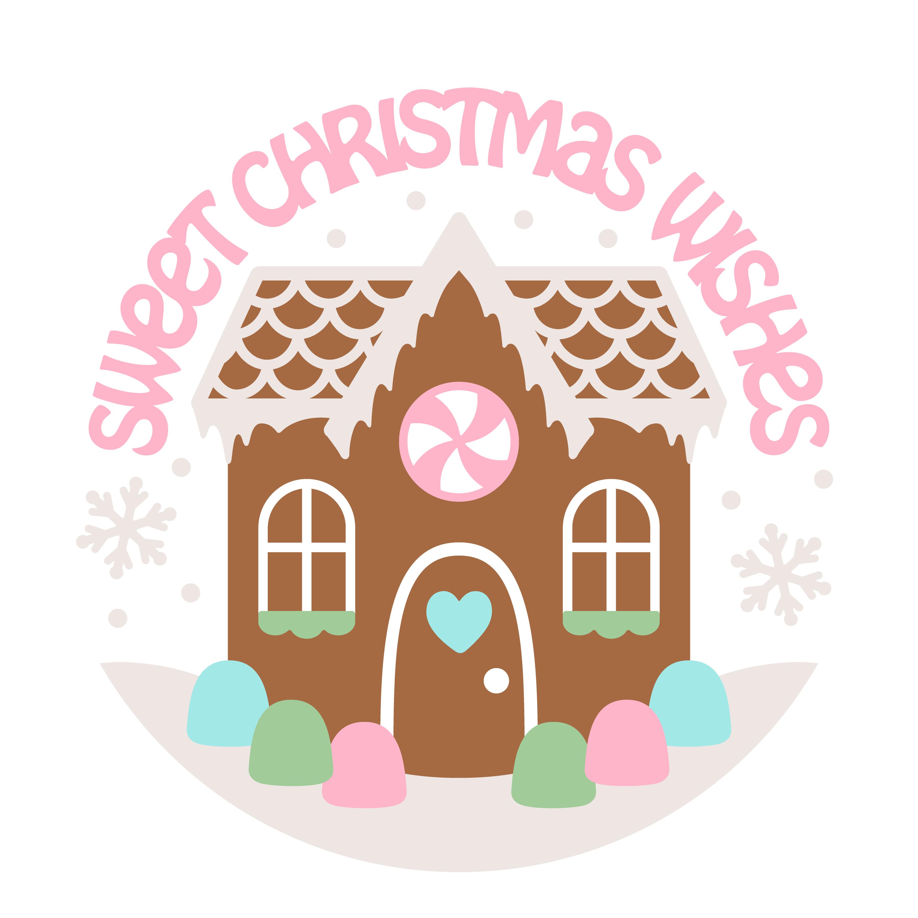 Sweet Christmas Wishes Sign | Gingerbread House Door Hanger | Cute Pastel Holiday Porch Decor | Christmas Front Door Round Sign