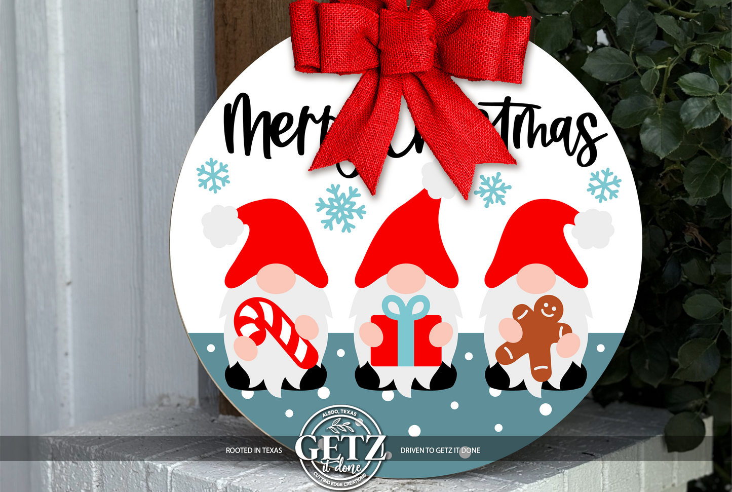 Christmas Gnome Door Hanger | Three Gnomes Christmas Sign | Cute Holiday Front Door Decor | Candy Cane Gift Gingerbread Gnome Sign